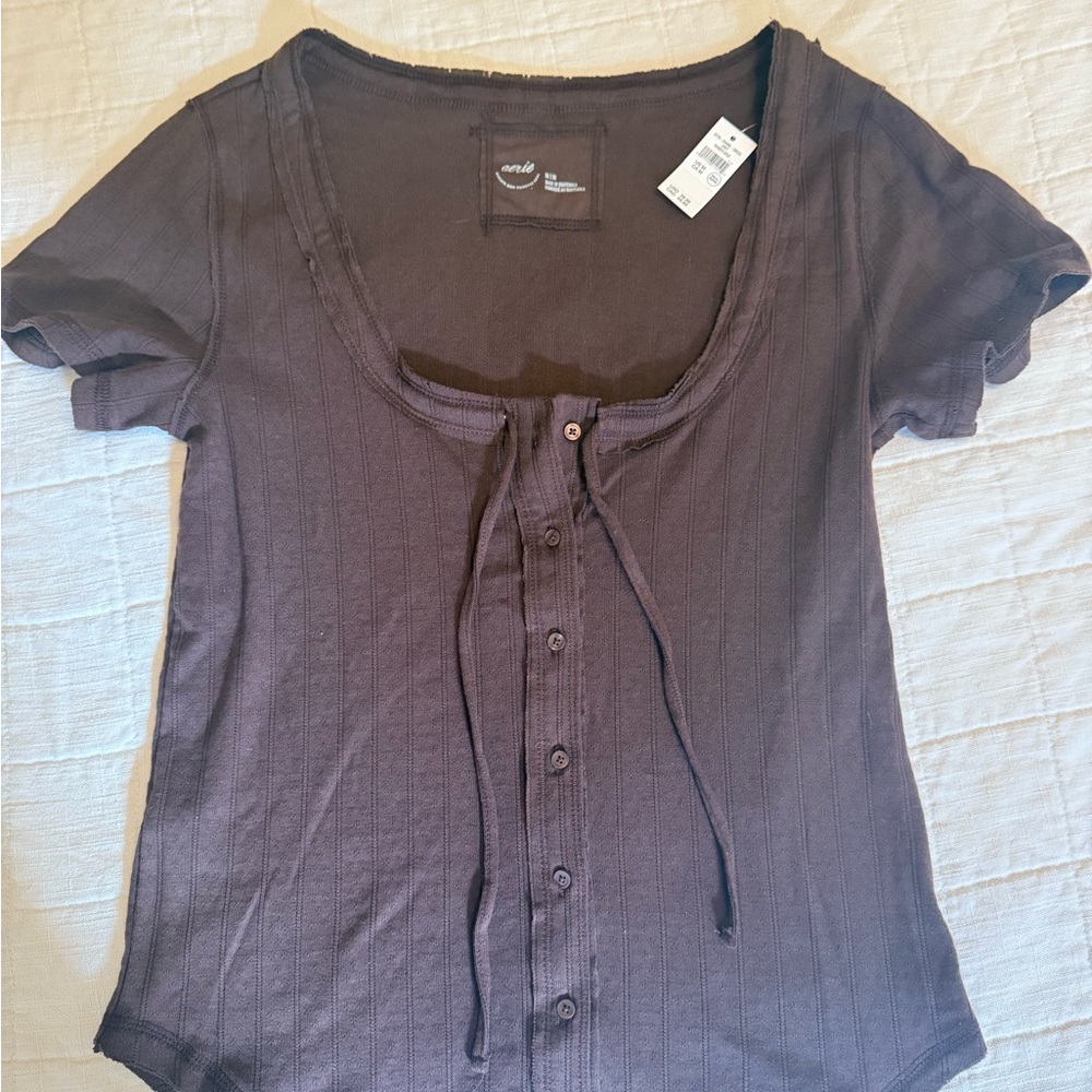 NWT- Aerie Chocolate Button-Down Shirt Size:M